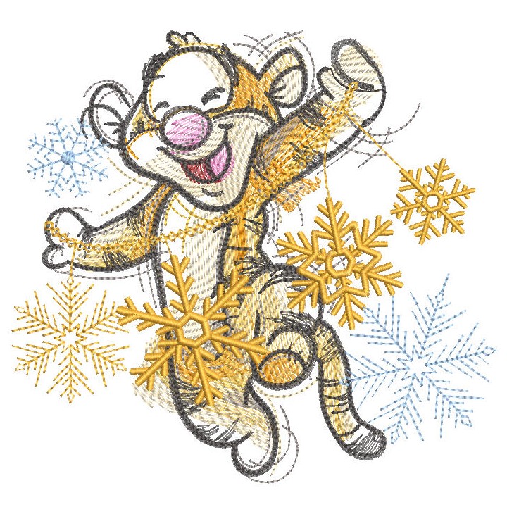 Dancing Tiger with Christmas Garland embroidery design - Embroidery Design