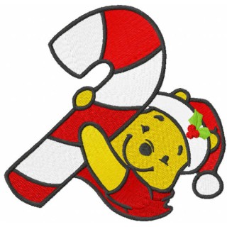 Winnie Pooh with candy stick embroidery design - Embroidery Design