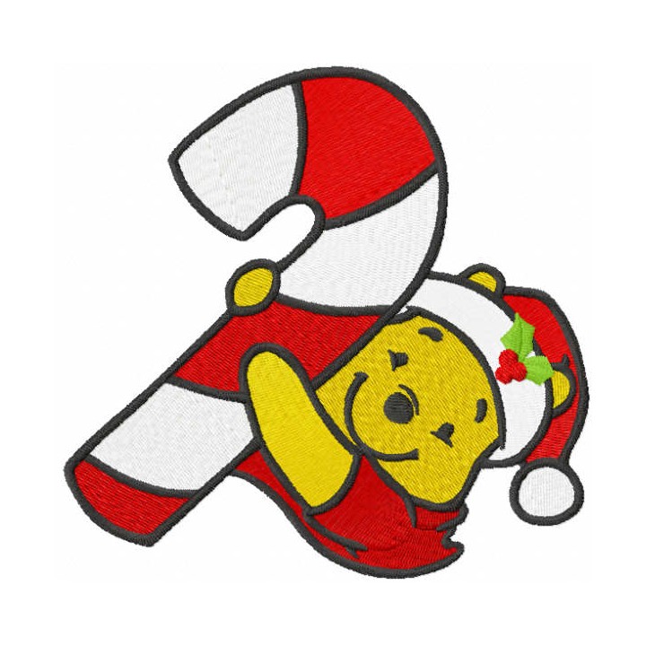 Winnie Pooh with candy stick embroidery design - Embroidery Design