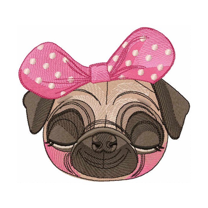Pug dog girl embroidery design - Embroidery Design