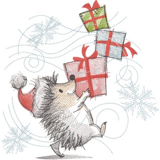 Hedgehog is bringing Christmas gifts embroidery design - Embroidery Design