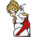 Anna hugs Olaf embroidery design preview showing stitched pattern