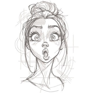 Surprised girl sketch embroidery design - Embroidery Design