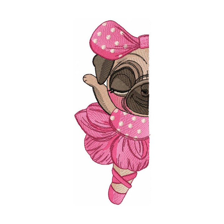 Pug dog funny ballerina embroidery design - Embroidery Design