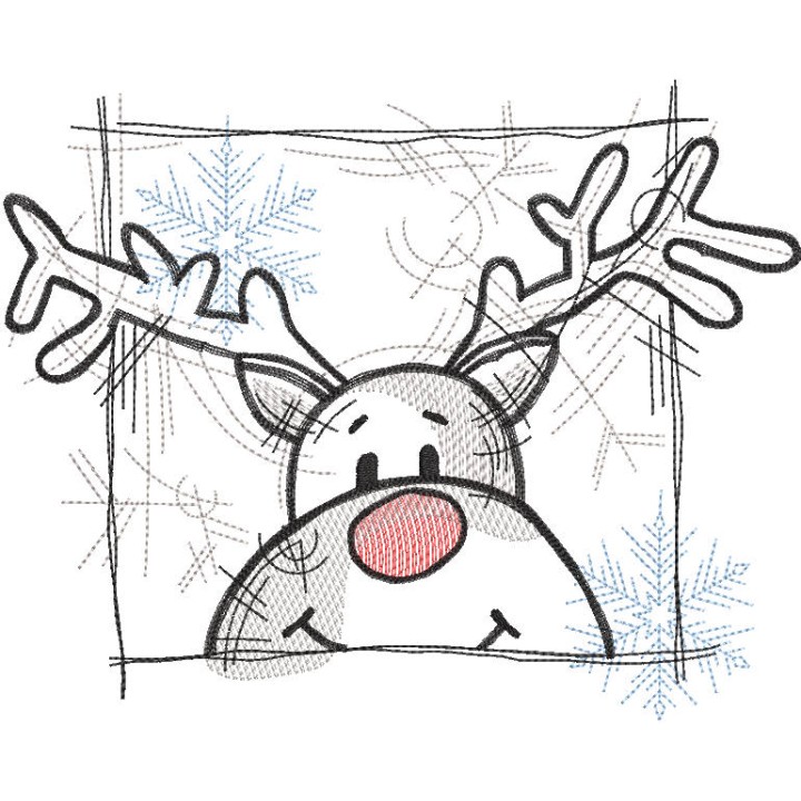 Rudolph framed christmas sketch embroidery design - Embroidery Design