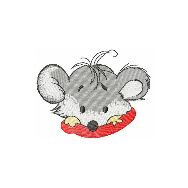 Tiny mouse hiding embroidery design preview showing detailed stitching pattern