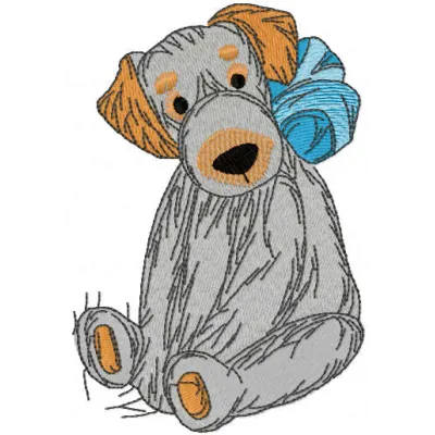 Dog toy embroidery design featuring a playful pup with stitched details