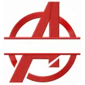 Avengers monogram embroidery design preview showing stitched superhero initials