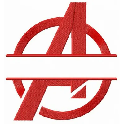Avengers monogram embroidery design preview showing stitched superhero initials