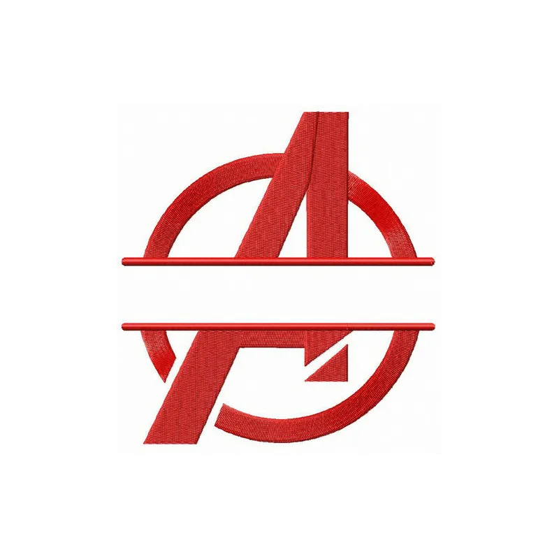 Avengers monogram embroidery design preview showing stitched superhero initials