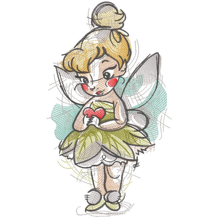 Tinkerbell with heart sketch embroidery design - Embroidery Design