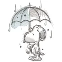 Snoopy holding an umbrella in the rain, detailed embroidery design showcasing his playful character.