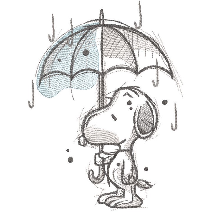 Snoopy with an umbrella in the rain embroidery design - Embroidery Design