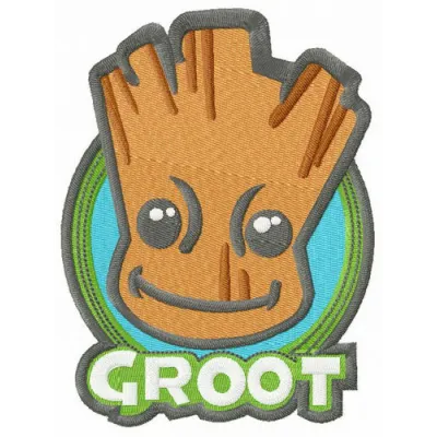 Groot badge embroidery design preview showing detailed stitching pattern