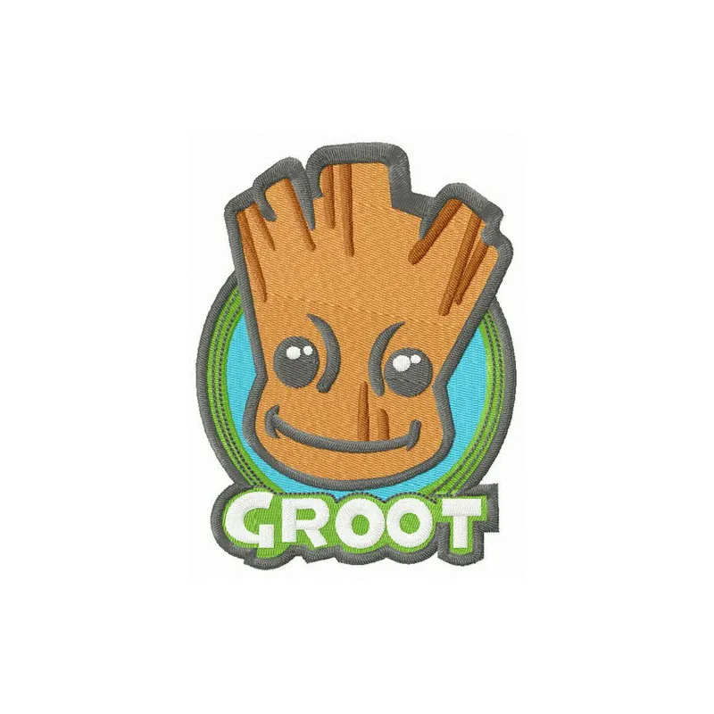 Groot badge embroidery design preview showing detailed stitching pattern