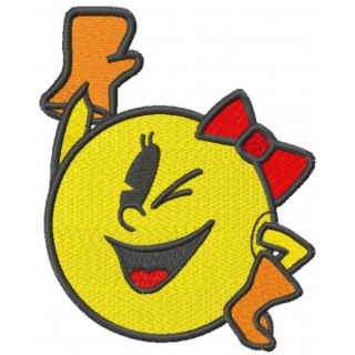 Winking pacman girl embroidery design - Embroidery Design