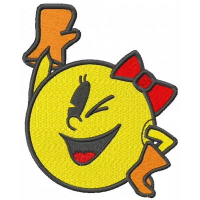 Winking pacman girl embroidery design - Embroidery Design