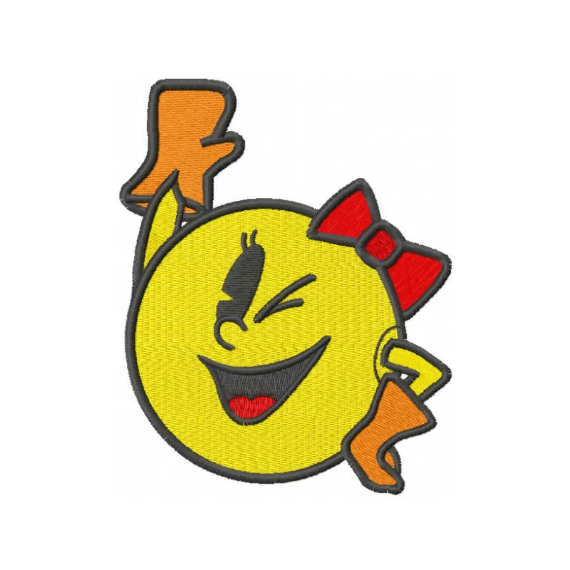 Winking pacman girl embroidery design - Embroidery Design