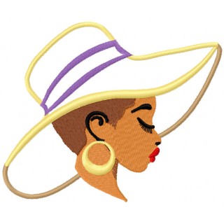 Woman in summer hat applique embroidery design - Embroidery Design