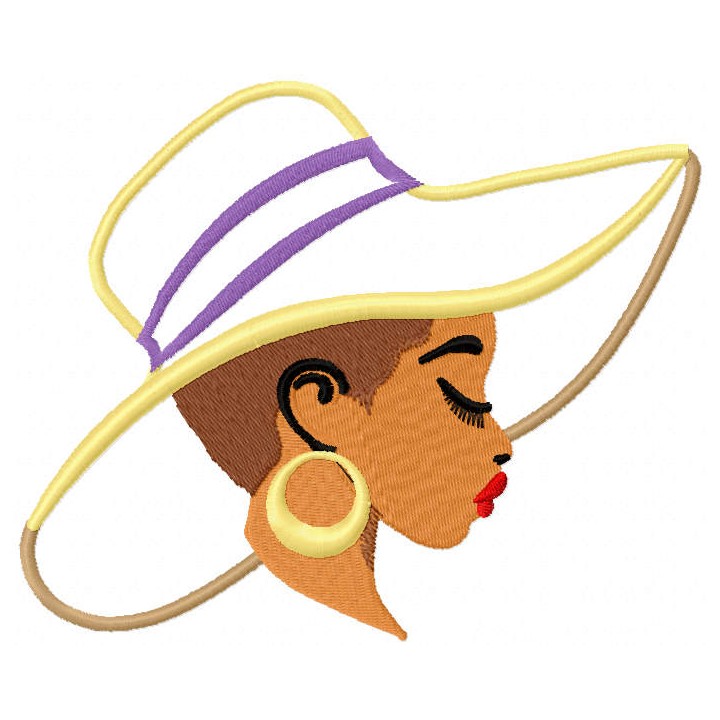 Woman in summer hat applique embroidery design - Embroidery Design
