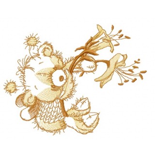 Bear in bee costume with flowers sketch embroidery design - Embroidery Design