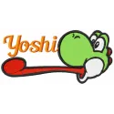 Cute Yoshi embroidery design preview showing green dinosaur character stitching pattern