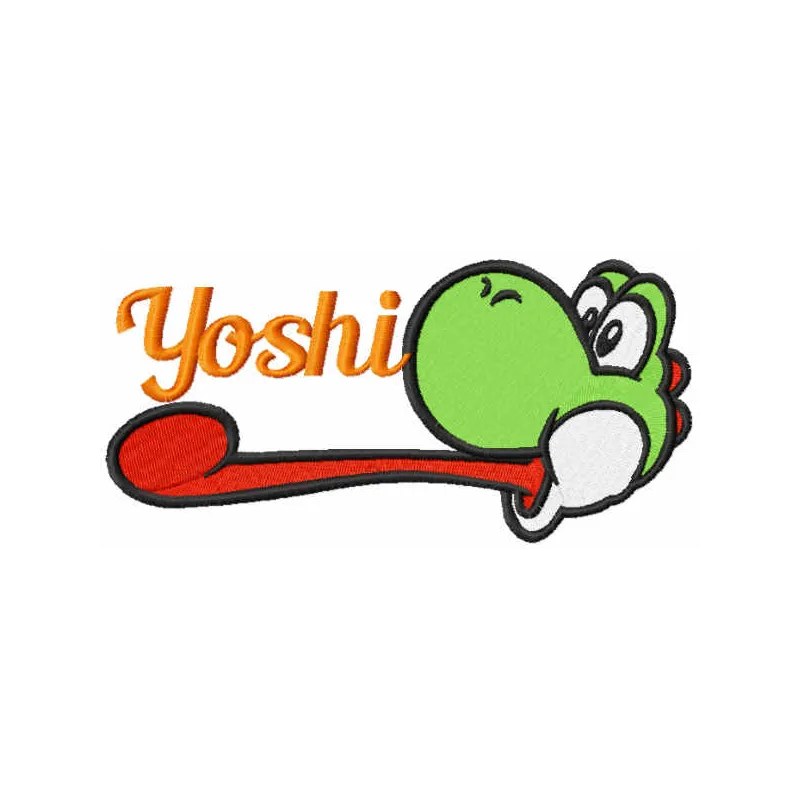 Cute Yoshi embroidery design preview showing green dinosaur character stitching pattern