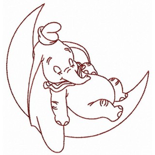 Dumbo relaxing on the moon embroidery design - Embroidery Design