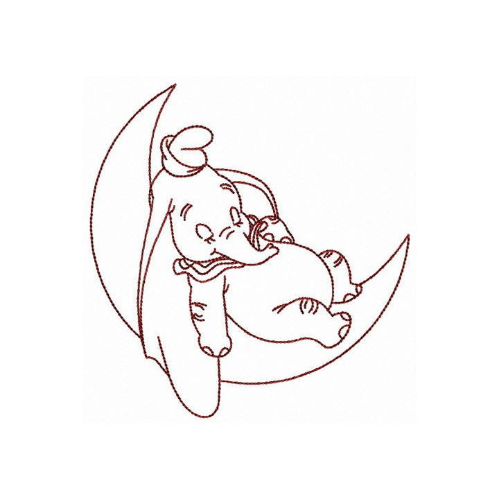Dumbo relaxing on the moon embroidery design - Embroidery Design