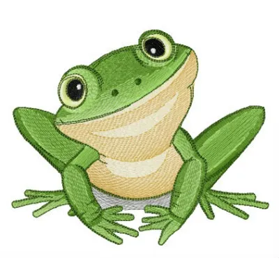 Southern laughing tree frog embroidery design preview showing detailed stitching pattern