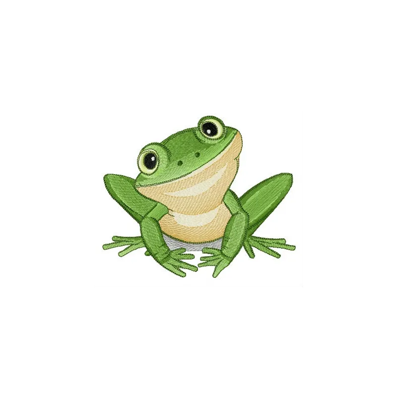Southern laughing tree frog embroidery design preview showing detailed stitching pattern