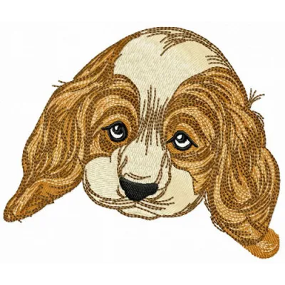 Guilty puppy embroidery design featuring a remorseful dog with expressive eyes