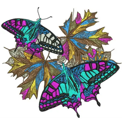 Autumn butterflies 5 embroidery design preview showing detailed stitching pattern