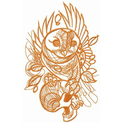 Successful hunt embroidery design featuring an owl, digital stitching pattern preview