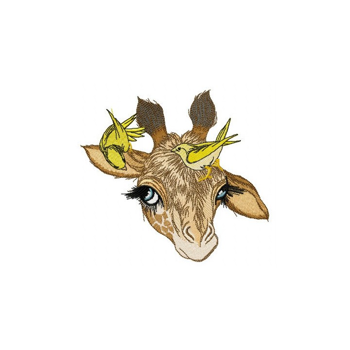 Giraffe and canaries embroidery design - Embroidery Design