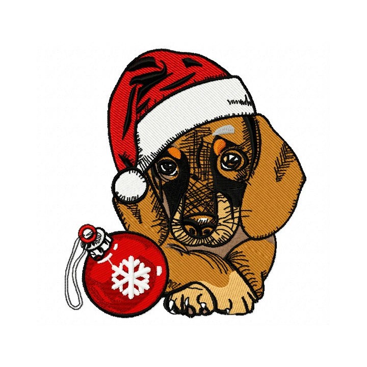 Christmas dachshund 2 embroidery design - Embroidery Design