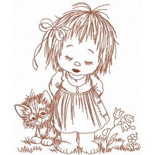 Punished girl and kitten embroidery design - Embroidery Design