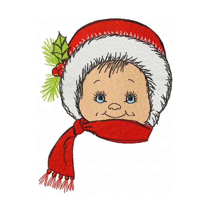 Christmas boy with red scarf embroidery design - Embroidery Design