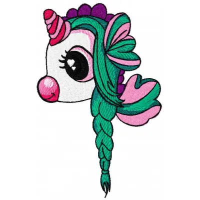 Baby girl unicorn braid embroidery design preview showing detailed stitching pattern