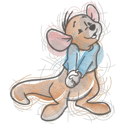 Loving kanga art sketch embroidery design featuring Winnie Pooh, Piglet, and Tigger in a whimsical scene.