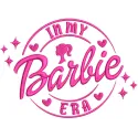 Barbie in my era embroidery design preview showing pink stitched lettering
