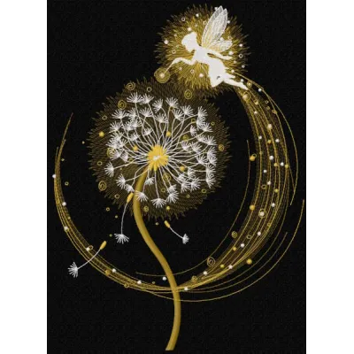 Fairy magic dandelion embroidery design with delicate stitching pattern