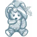 Bear toy embroidery design for Christmas projects in brown and festive colors