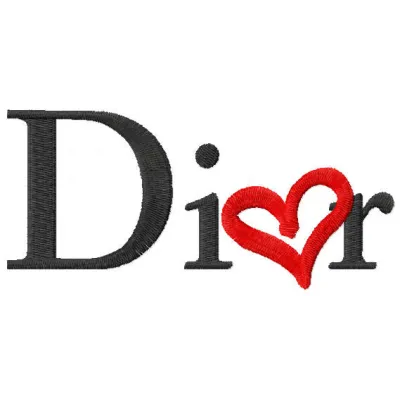 Dior love logo embroidery design preview showing stitched pattern for embroidery machines
