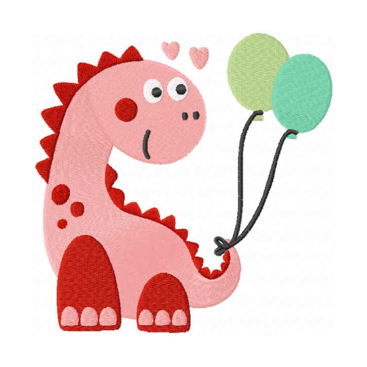 Dino with balloons embroidery design - Embroidery Design
