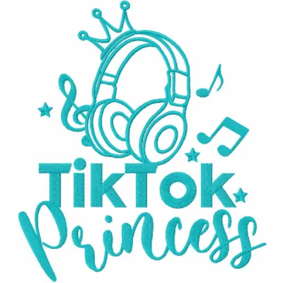 Tik tok princess one colored embroidery design preview showing stitching pattern