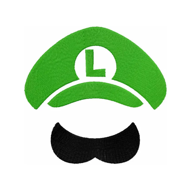 Luigi cap embroidery design preview showing green stitched character pattern