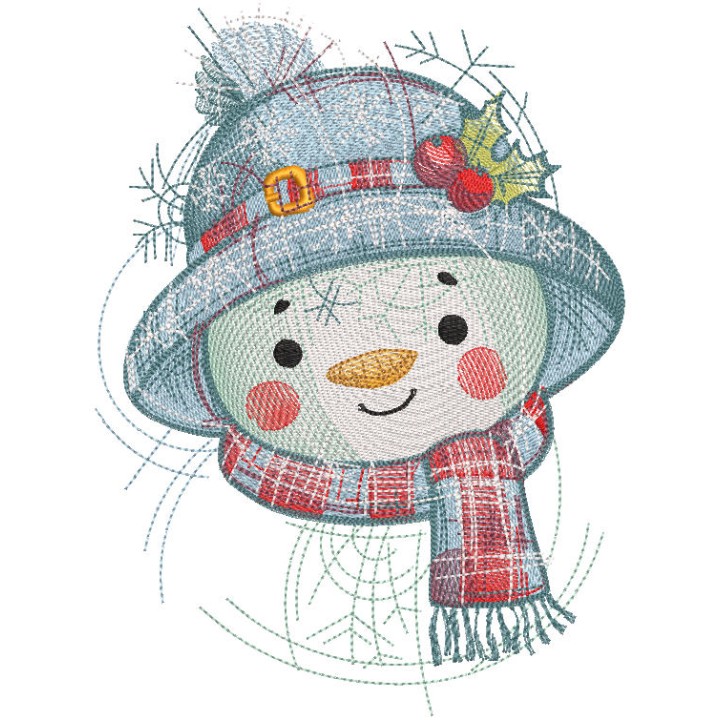 Bright snowman in a hat embroidery design - Embroidery Design