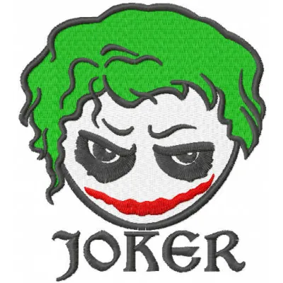 Chibi joker head embroidery design preview showing cute cartoon character stitching pattern