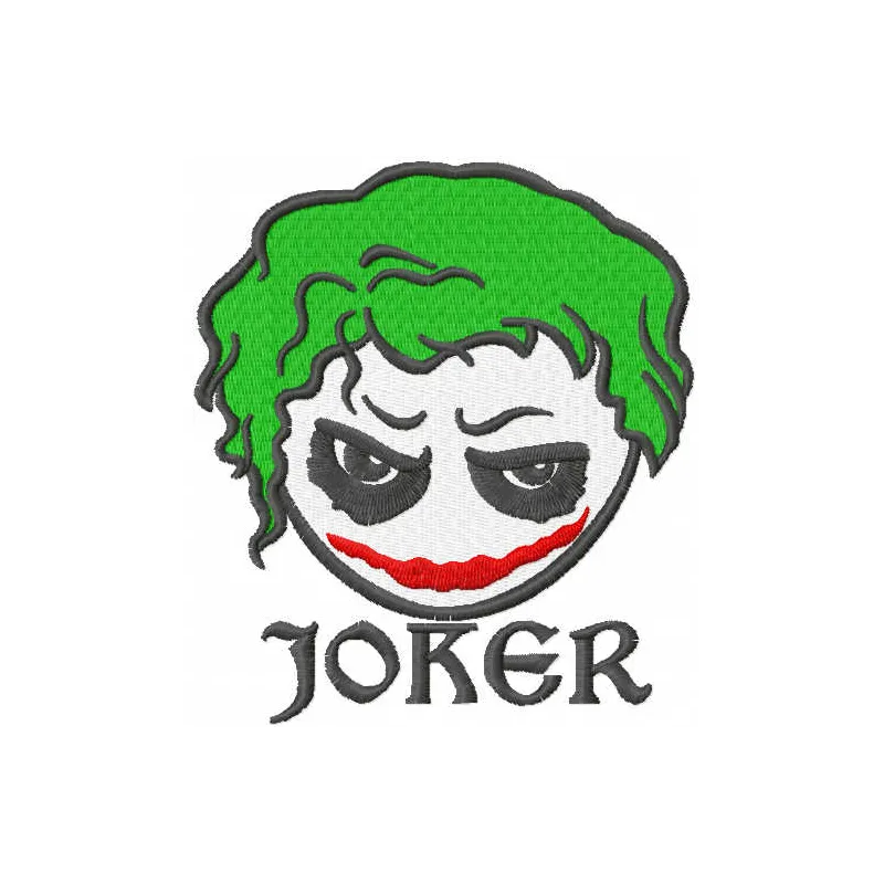 Chibi joker head embroidery design preview showing cute cartoon character stitching pattern